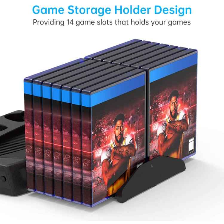 KJH P5-010-2 Multi-function Charging Cooling Fan Base with Storage Tray Bracket For PS5 De / UHD