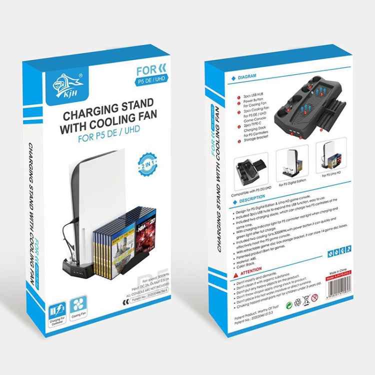 KJH P5-010-2 Multi-function Charging Cooling Fan Base with Storage Tray Bracket For PS5 De / UHD