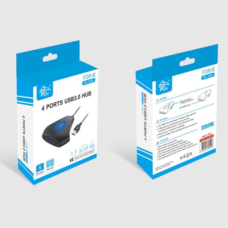 KJH P5-015 4 in 1 Hub Converter USB 3.0 Blue Light Expansion Adapter Splitter Charger Connector Splitter For PS5 / Xbox Series X