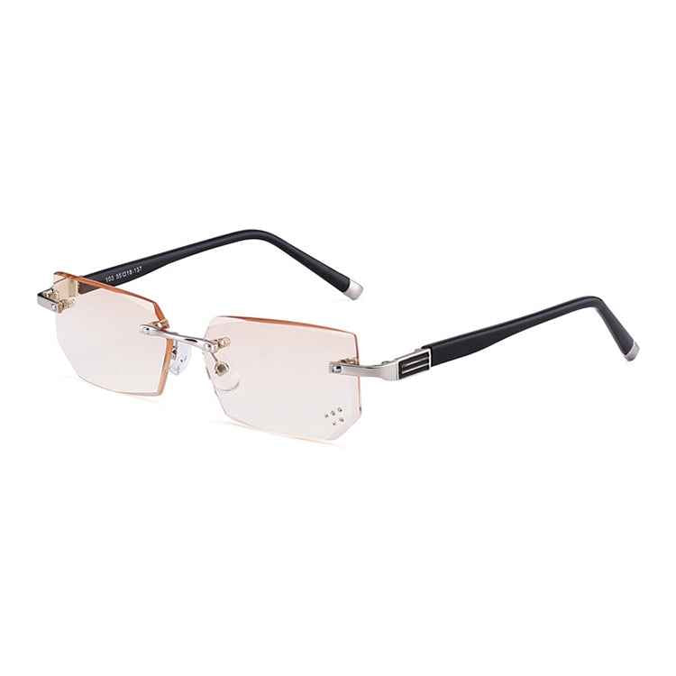 Men Anti Fatigue & Blue-ray Rimless Rhinestone Trimmed Presbyopic Glasses, +2.00D, +2.00D