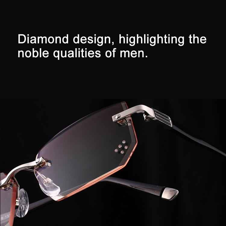 Men Anti Fatigue & Blue-ray Rimless Rhinestone Trimmed Presbyopic Glasses, +2.00D, +2.00D