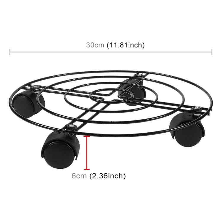 Iron Plant Flower Pot Stand Universal Wheel Moving Round Flower Pot Rack, Diameter: 30cm