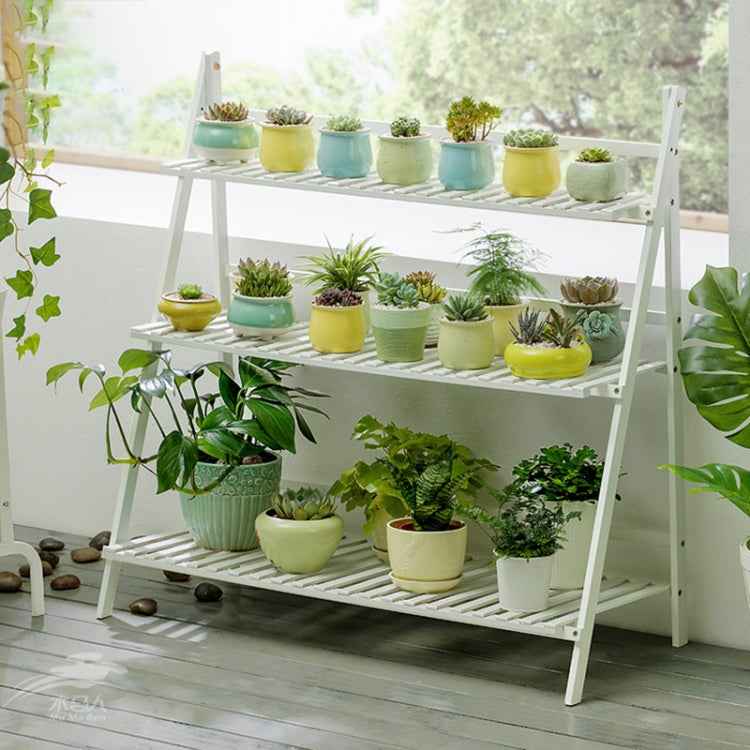 Bamboo 3-Tier Hanging Plant Stand Planter Shelves Flower Pot Storage Rack Folding Display Shelving Plants Shelf, Width: 100cm