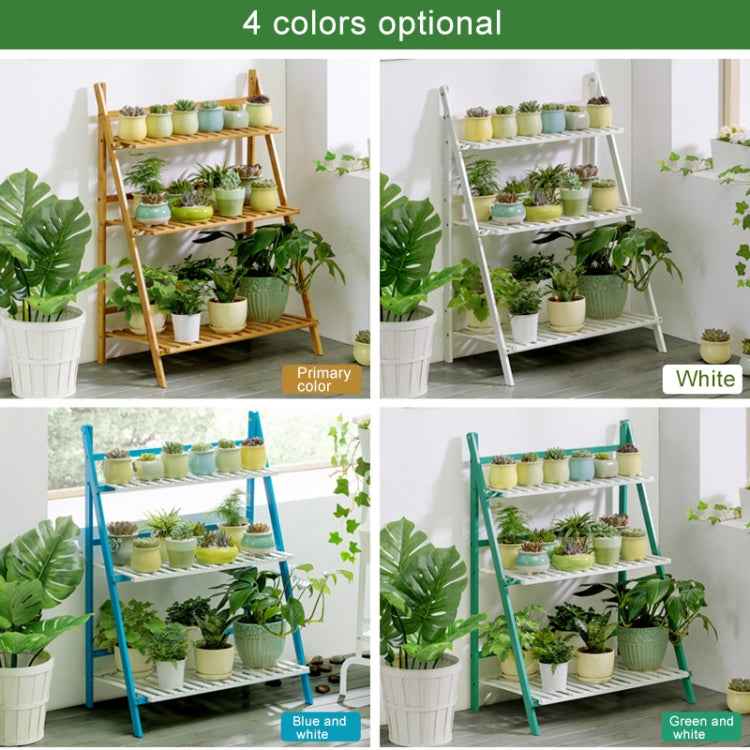 Bamboo 3-Tier Hanging Plant Stand Planter Shelves Flower Pot Storage Rack Folding Display Shelving Plants Shelf, Width: 100cm