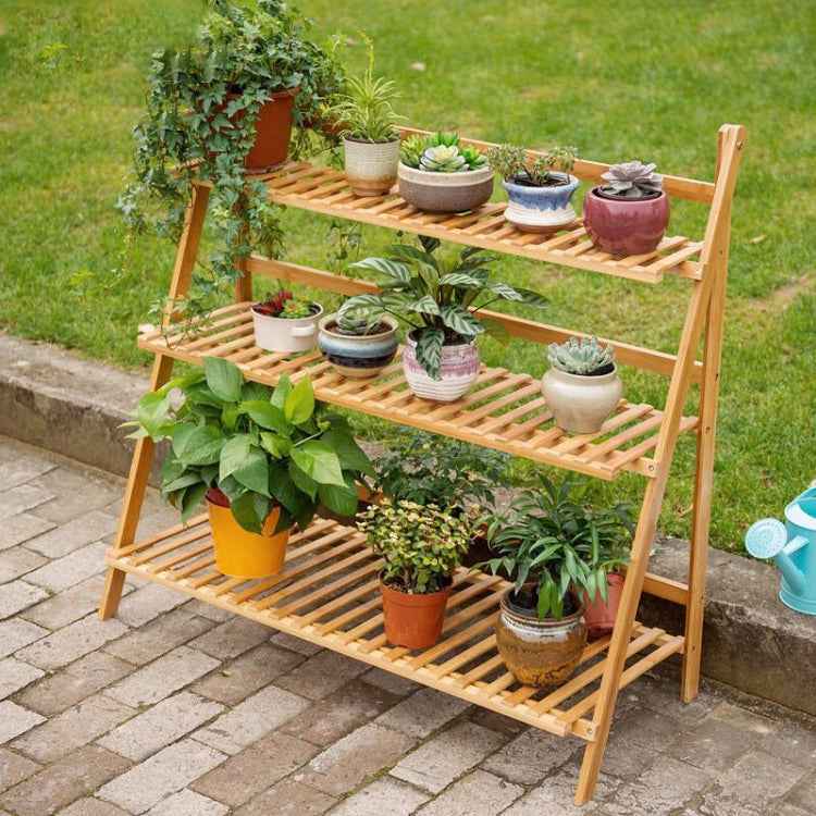 Bamboo 3-Tier Hanging Plant Stand Planter Shelves Flower Pot Storage Rack Folding Display Shelving Plants Shelf, Width: 100cm