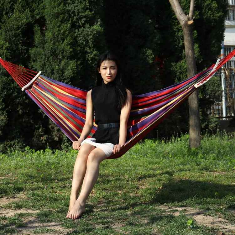 Outdoor Rollover-resistant Single Person Canvas Hammock Portable Beach Swing Bed with Wooden Sticks, Size: 185 x 80cm