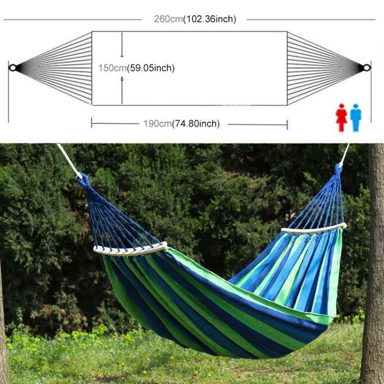 Outdoor Rollover-resistant Double Person Canvas Hammock Portable Beach Swing Bed with Wooden Sticks, Size: 190 x 150cm