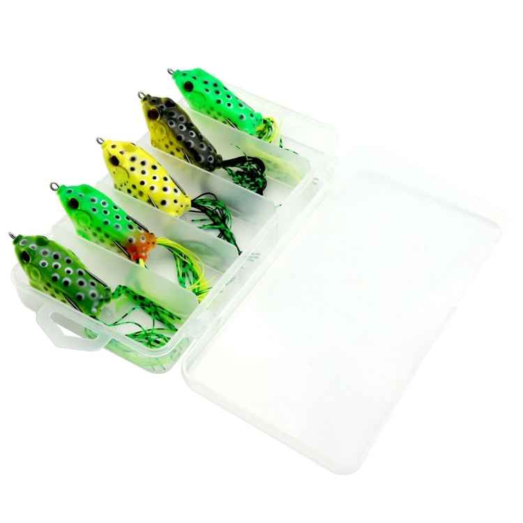 HENGJIA 5 PCS Soft Baits Water-hit Fishing Lures Ray Frog Baits with Plastic Box