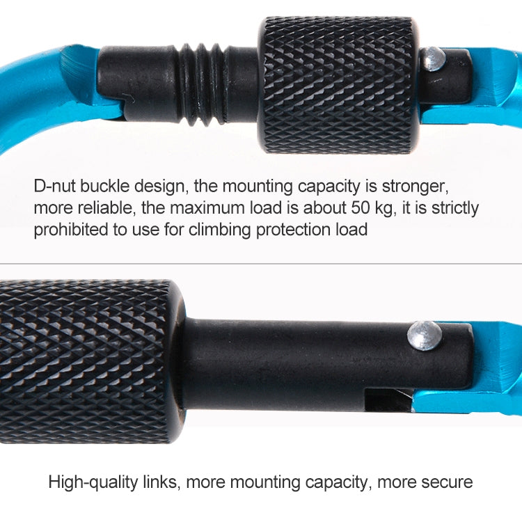 2 PCS D Shape Multi-function Outdoor Aluminium Alloy Mountaineering Buckle Lock, Random Color Delivery, 2PCS Random Color