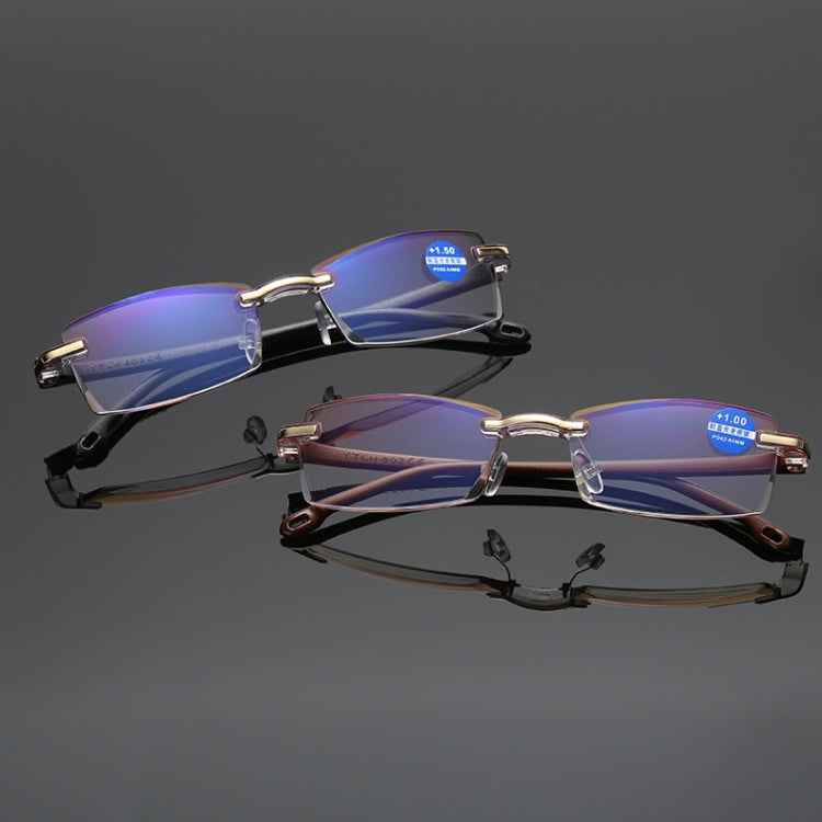 Rimless Anti Blue-ray Blue Film Lenses Presbyopic Glasses, +4.00D, +4.00D