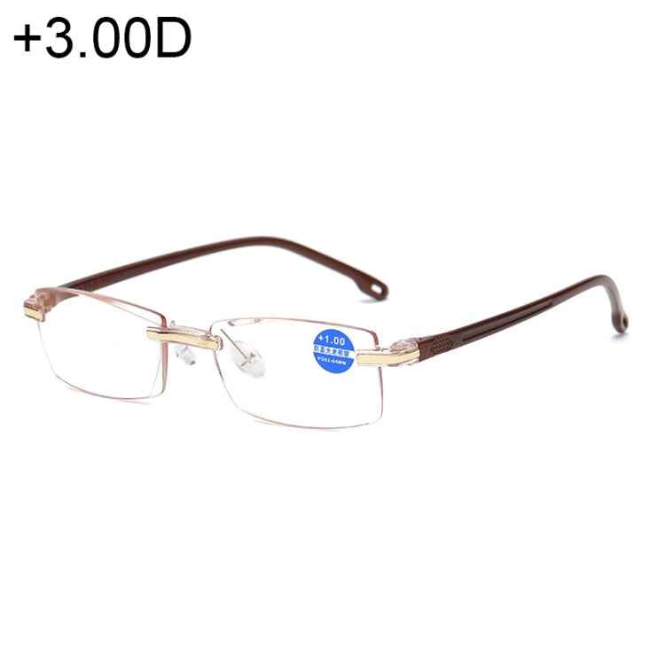 Rimless Anti Blue-ray Blue Film Lenses Presbyopic Glasses, +3.00D, +3.00D