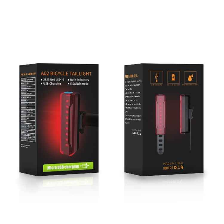 A02 Bicycle Taillight Bicycle Riding Motorcycle Electric Car LED Mountain Bike USB Charging Safety Warning Light (100 Hours, Plastic Bag)