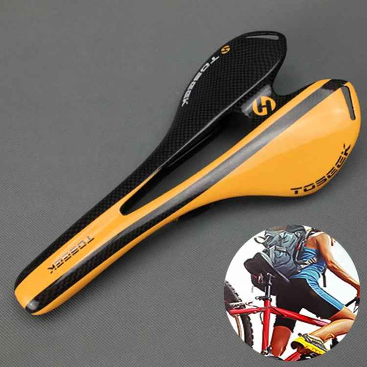 TOSEEK Road Bike Carbon Fiber Seat Bicycle Hollow Seat Saddle, 3K Texture + Light