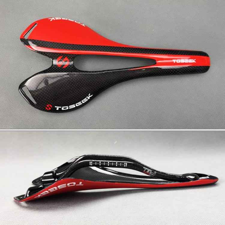 TOSEEK Road Bike Carbon Fiber Seat Bicycle Hollow Seat Saddle, 3K Texture + Light