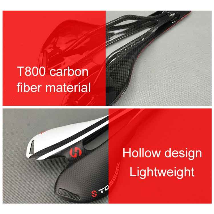 TOSEEK Road Bike Carbon Fiber Seat Bicycle Hollow Seat Saddle, 3K Texture + Light