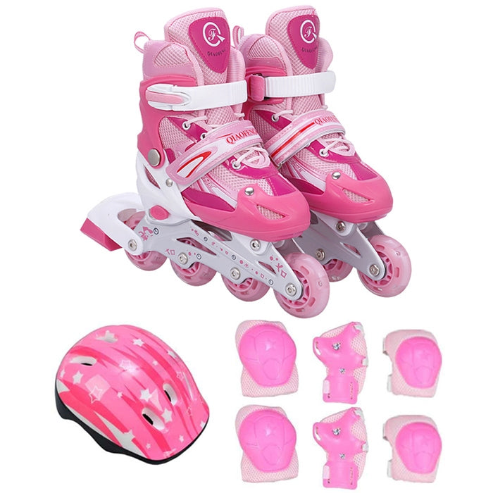 Children Adult Flash Straight Row Roller Skates Skating Shoes Suit, Size : M, Size : M (Pink), Size : M (Blue), Size : M (Red)
