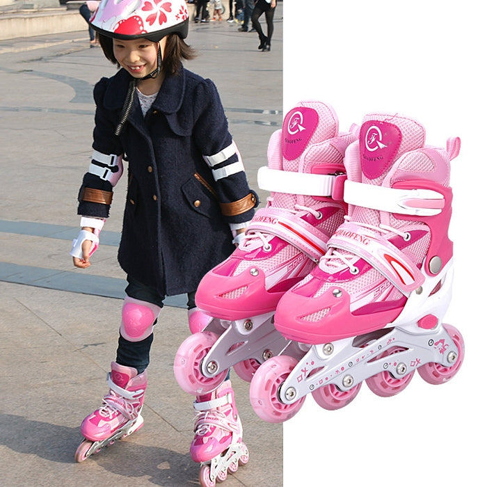 Children Adult Flash Straight Row Roller Skates Skating Shoes Suit, Size : M, Size : M (Pink), Size : M (Blue), Size : M (Red)