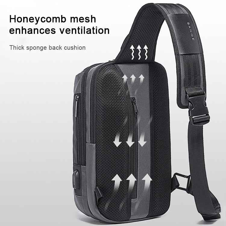 BANGE Men Security USB Chest Bag Portable Outdoor Shoulder Bag