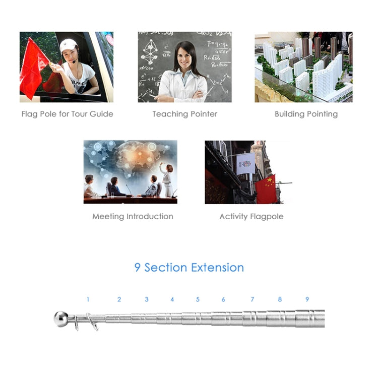 2.5M 10 Knots Telescopic Stainless Steel Rubber Sleeve Teaching Stick Guide Signal Flag, Random Color Delivery, 2.5M 10 Knots