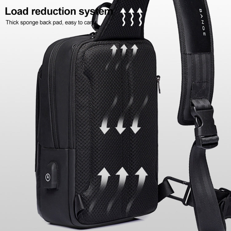 Bange BG-77112 Men Oxford Cloth Waterproof Crossbody Chest Bag with USB Port, Size: 30 x 19 x 13cm, 30 x 19 x 13cm (Black)