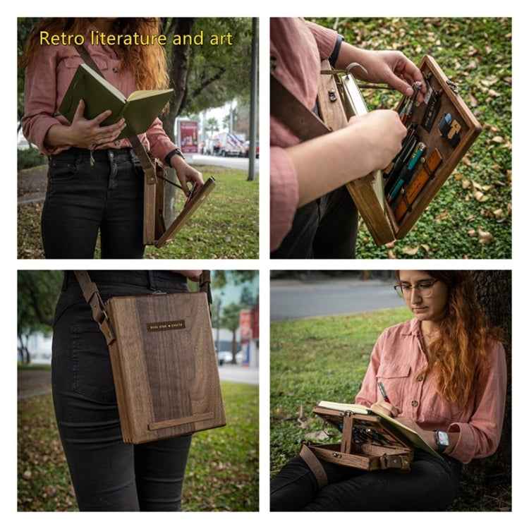 Multifunctional Artist Vintage Wooden Handmade Portable Messenger Bag