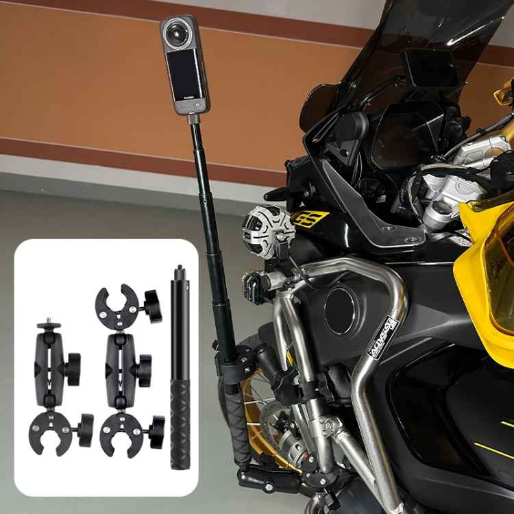 Dual Motorcycle Crab Clamps Handlebar Fixed Mount Selfie Stick, Double Dual-heads Crabs