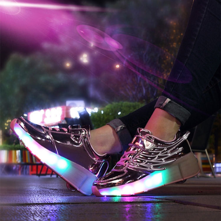 K02 LED Light Single Wheel Wing Roller Skating Shoes Sport Shoes, Size : 33, Size : 33 (Black), Size : 33 (Pink), Size : 33 (Silver), Size : 33 (Gold)