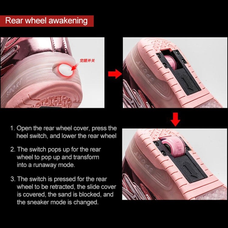 CD03 LED Double Wheel Wing Roller Skating Shoes, Size : 39, Size : 39 (Gold), Size : 39 (Silver), Size : 39 (Black), Size : 39 (Pink)