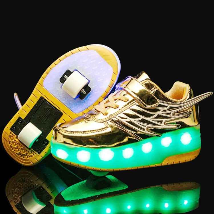 CD03 LED Double Wheel Wing Roller Skating Shoes, Size : 40, 40 (Silver), Size : 40 (Black), Size : 40 (Pink), Size : 40 (Gold)