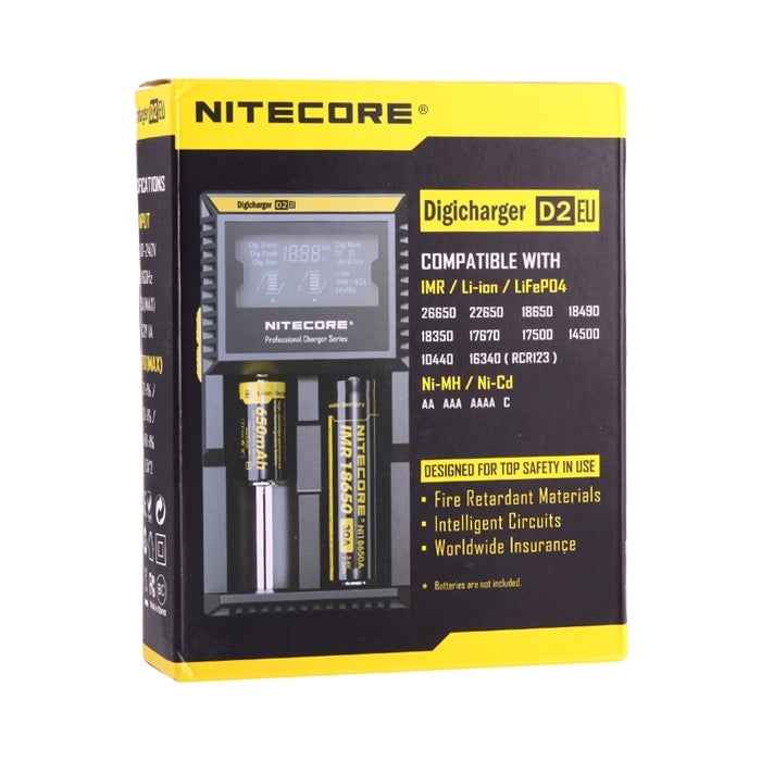 Nitecore D2 Intelligent Digi Smart Charger with LED Indicator for 14500, 16340 (RCR123), 18650, 22650, 26650, Ni-MH and Ni-Cd (AA, AAA) Battery