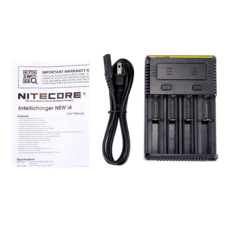Nitecore NEW i4 Intelligent Digi Smart Charger with LED Indicator for 14500, 16340 (RCR123), 18650, 22650, 26650, Ni-MH and Ni-Cd (AA, AAA) Battery