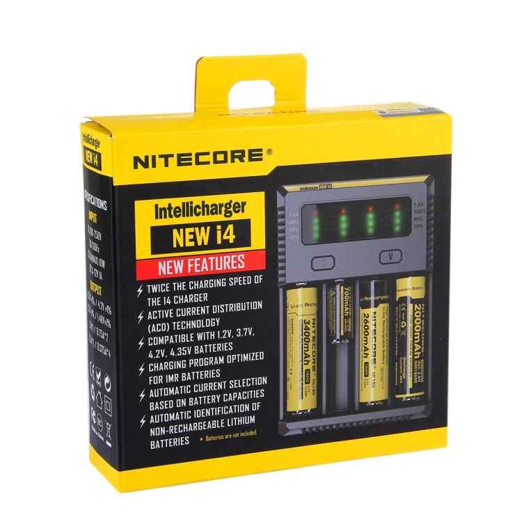 Nitecore NEW i4 Intelligent Digi Smart Charger with LED Indicator for 14500, 16340 (RCR123), 18650, 22650, 26650, Ni-MH and Ni-Cd (AA, AAA) Battery