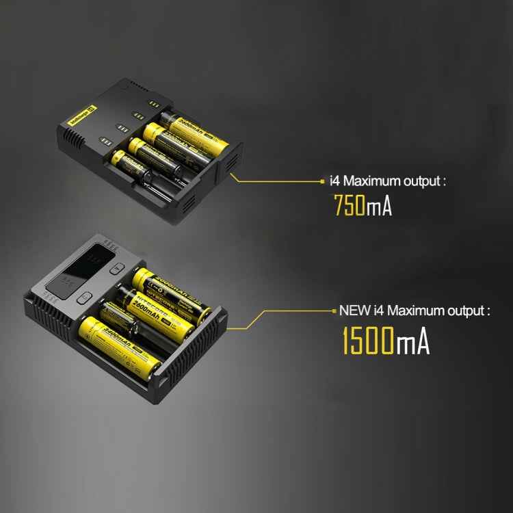 Nitecore NEW i4 Intelligent Digi Smart Charger with LED Indicator for 14500, 16340 (RCR123), 18650, 22650, 26650, Ni-MH and Ni-Cd (AA, AAA) Battery