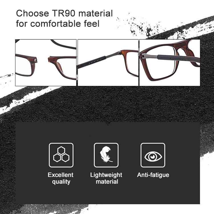 Anti Blue-ray Adjustable Neckband Magnetic Connecting Presbyopic Glasses, +3.00D