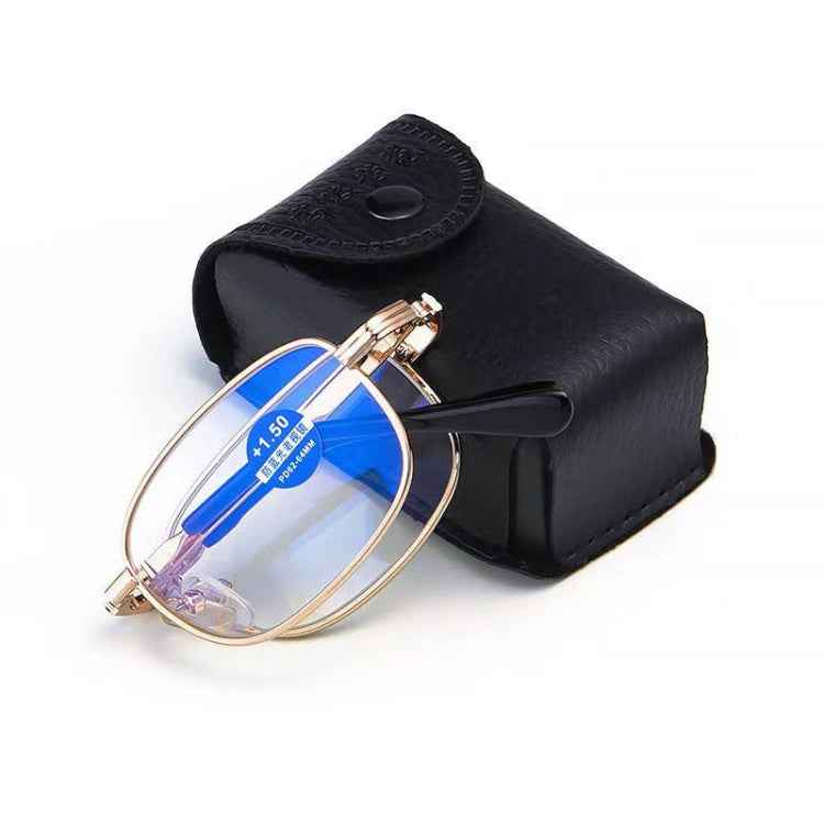 Folding Anti Blue-ray Presbyopic Reading Glasses with Case & Cleaning Cloth, +1.50D, +1.50D