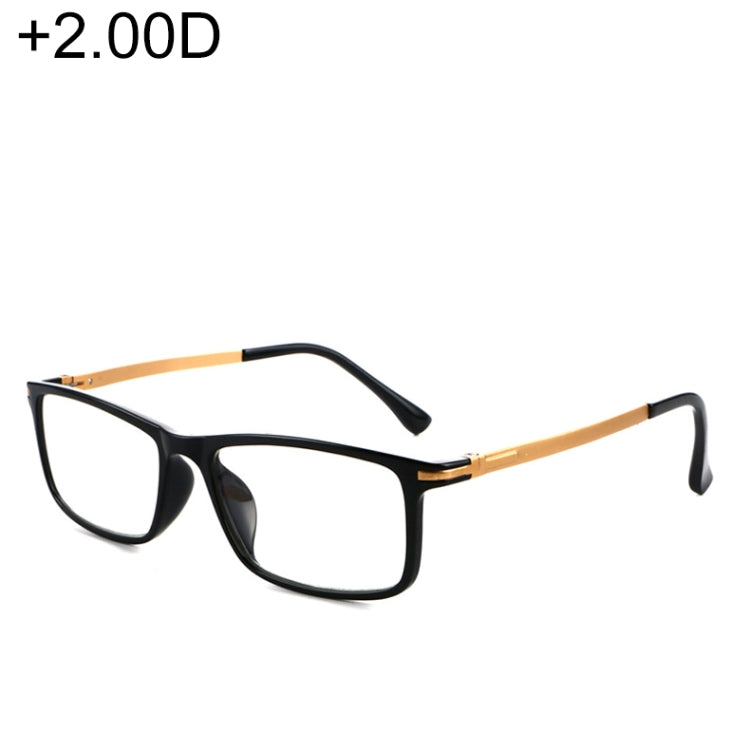 Black Frame Spring Hinge Anti Fatigue & Blue-ray Presbyopic Glasses, +2.00D, +2.00D