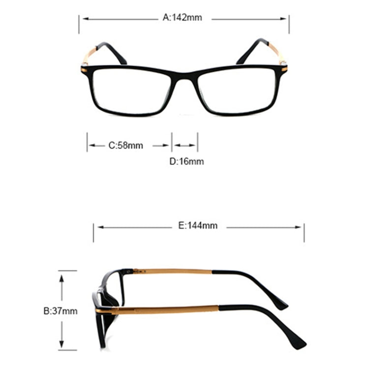 Black Frame Spring Hinge Anti Fatigue & Blue-ray Presbyopic Glasses, +2.00D, +2.00D