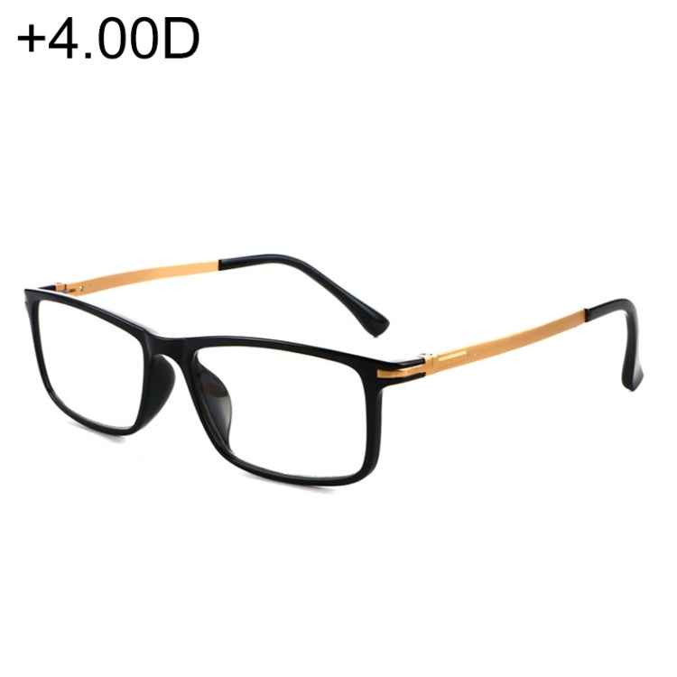 Black Frame Spring Hinge Anti Fatigue & Blue-ray Presbyopic Glasses, +4.00D, +4.00D