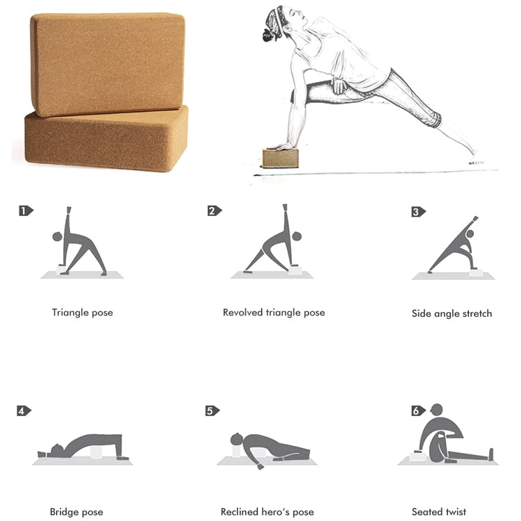 High-density Environmental Protection Fitness-assisted Yoga Cork Bricks, 22.5 x 15 x 7.5cm