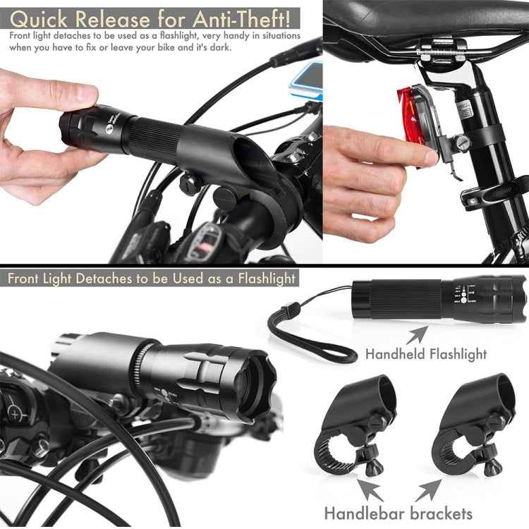 5W Mountain Bike Headlight Charging Zoom Glare Waterproof Flashlight Set Car Headlight x 2 + Taillight x 2 (Set Three)