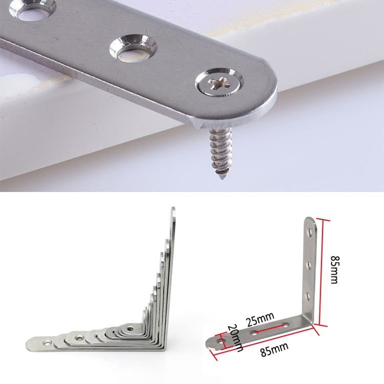 Lot de 2 équerres d'angle à 90 degrés en acier inoxydable, fixation pour meubles, armoires, écrans muraux (85 mm), 85 mm (2 pièces)