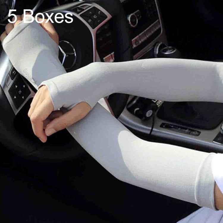5 Boxes New Style Ice Silk Sleeves Fresh and Cool UV Protection Oversleeve, Open Fingers Style