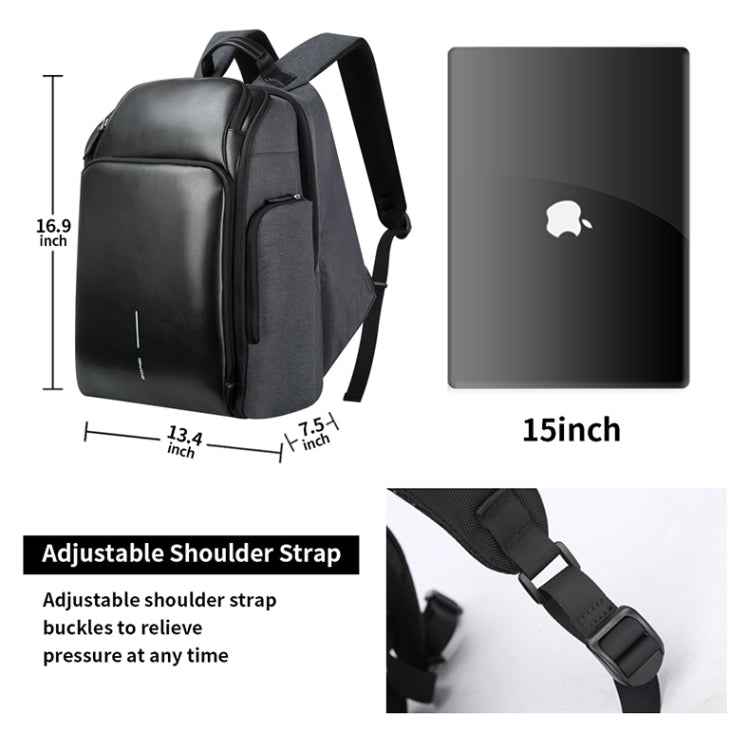 Bopai 851-010128 Business Anti-theft Waterproof Large Capacity Double Shoulder Bag,with USB Charging Port, Size: 34x19x43cm
