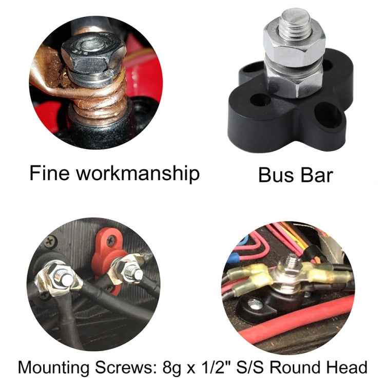 Single Heavy-Duty Terminal Studs Black M10 Bus Bar for Car / RV / Boat