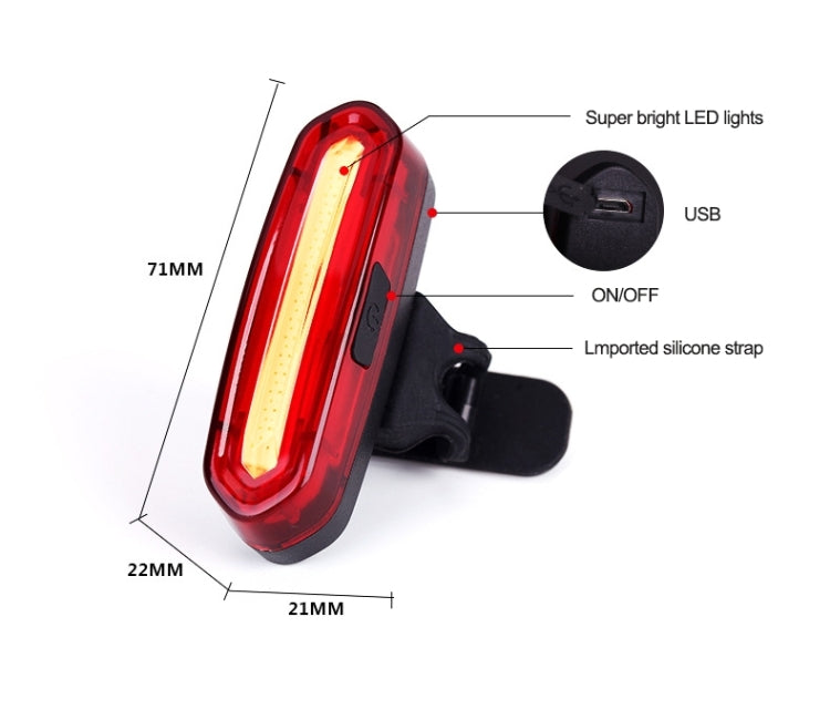 AQY-096 IPX4 Detachable USB Rechargeable Single Color LED Bike Taillight, White, (Red