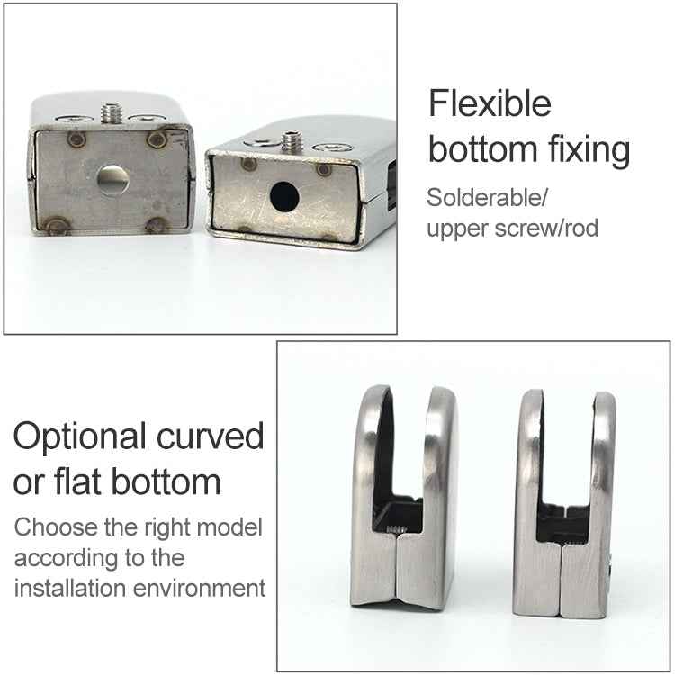 5-8mm Concave Curved Bottom Matte Polished 304 Stainless Steel Fixed Clip Railing Glass Wood Layer Board Clamp Bracket