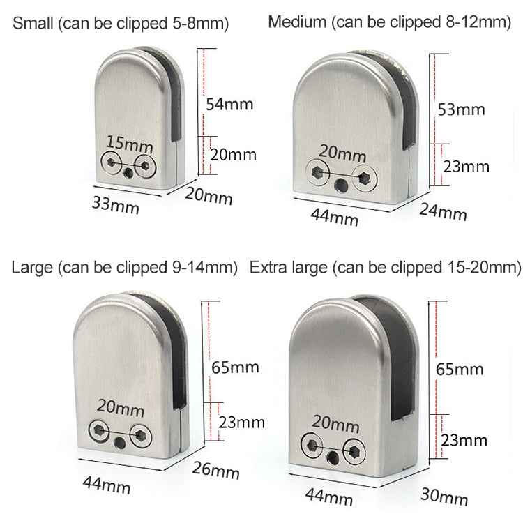 8-12mm Flat Bottom Matte Polished 304 Stainless Steel Fixed Clip Railing Glass Wood Layer Board Clamp Bracket