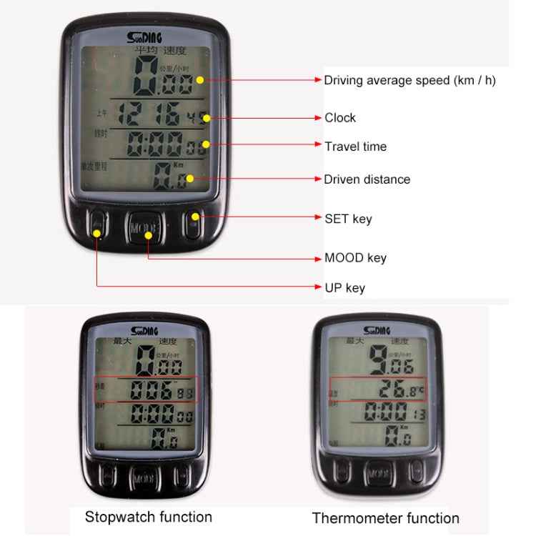SUNDING 563A Bike Bicycle Waterproof Wired LCD Screen Luminous Mileage Speedometer Odometer, English Version