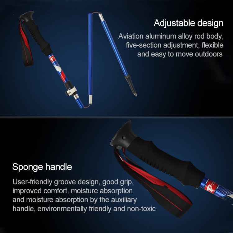 5 Node Portable Foldable Aluminium Alloy Alpenstocks Trekking Poles, Folding Length : 28.5CM