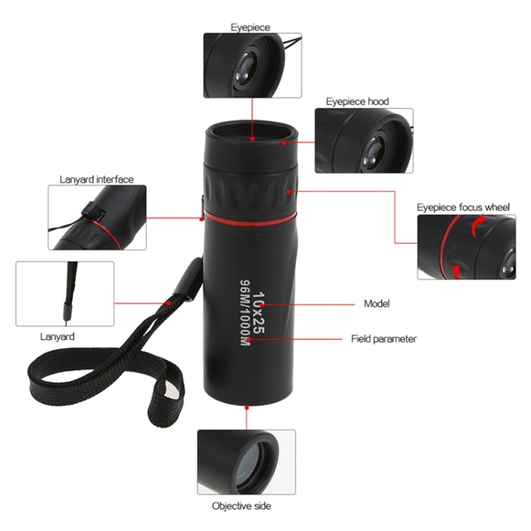 10*25 Portable Professional High Times High Definition Dual Focus Zoom Monocular Pocket Telescope, Size: 9.2*3cm, 10x25